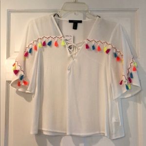 NWT White Pom Pom Top